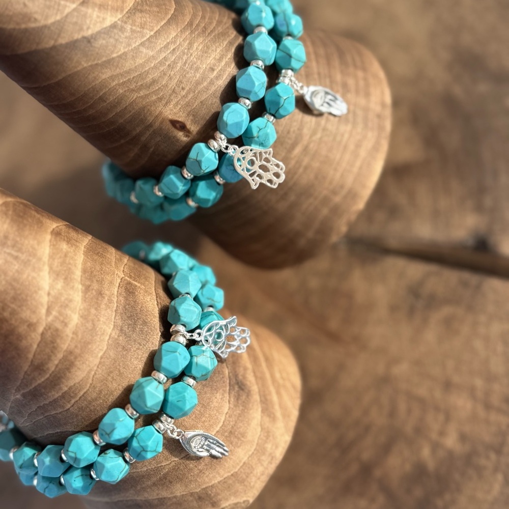 Turquoise beads bracelet with 925 Sterling Silver charm